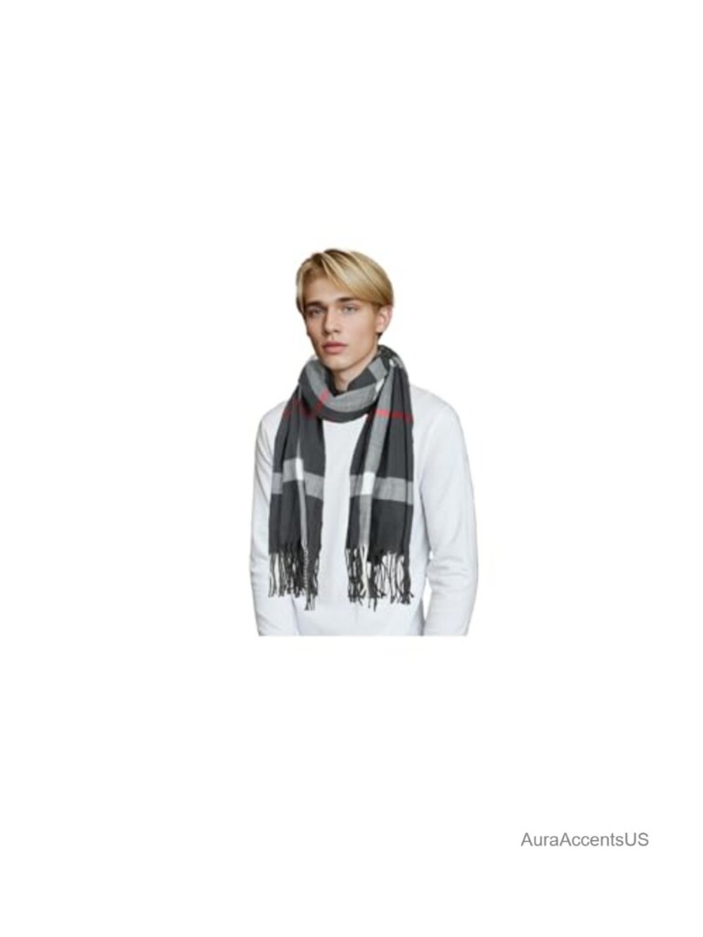 Cashmere-feel Viscose Plaid Scarf Shawl Wrap Women Winter Oversized Tassels Warm